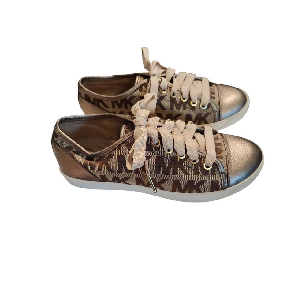 Michael Kors Keaton‎ Logo Lace-Up Sneakers | Gold MK Monogram | Women's Size 6 - Picture 5 of 9
